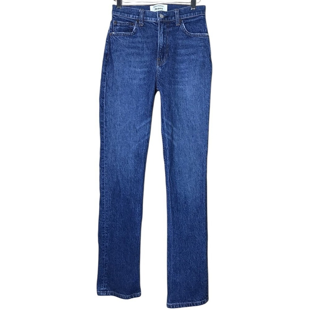 Reformation Womens 26 Liza High Rise Straight Jeans Dark Wash Organic Cotton